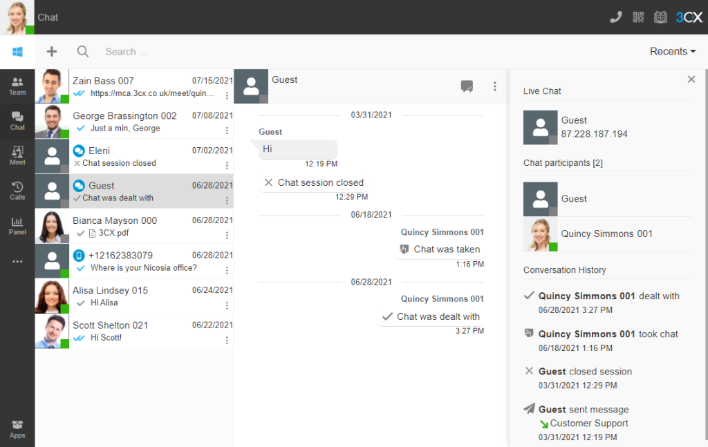 Live chat screen